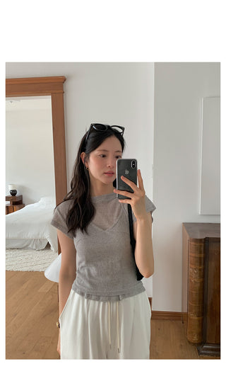 [2pc] Short-sleeved halter sleeveless T-shirt set