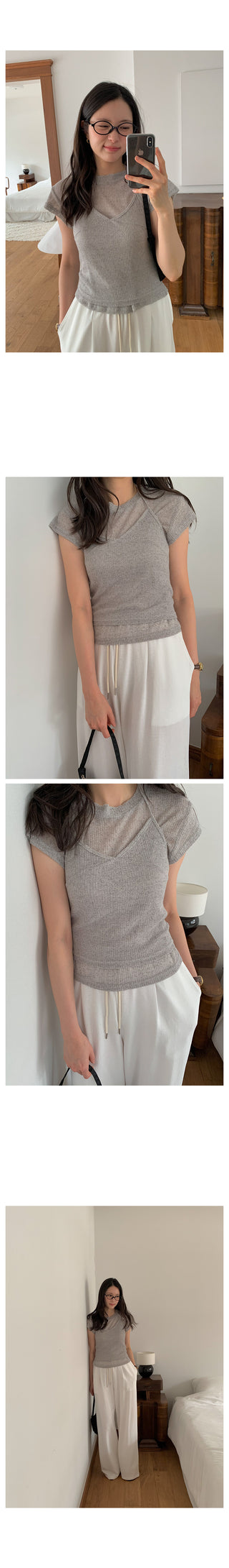 [2pc] Short-sleeved halter sleeveless T-shirt set