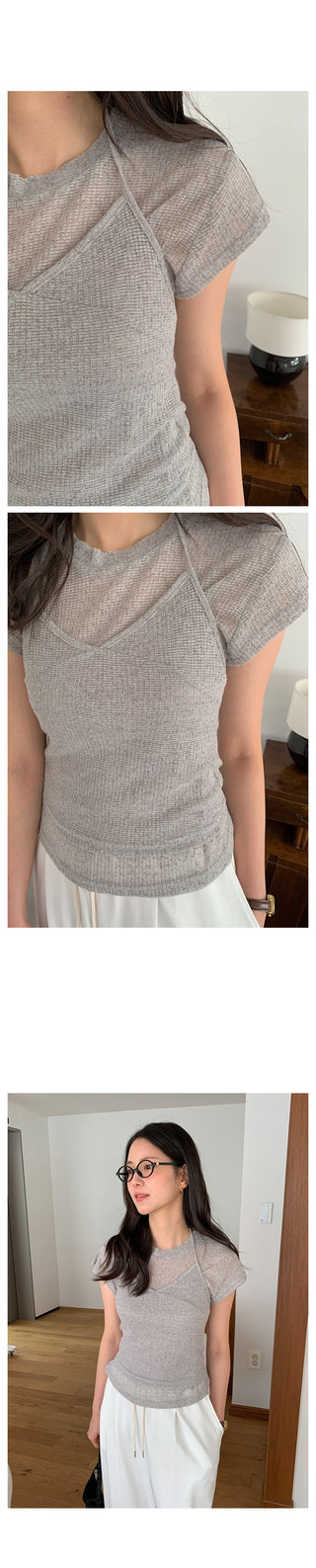 [2pc] Short-sleeved halter sleeveless T-shirt set