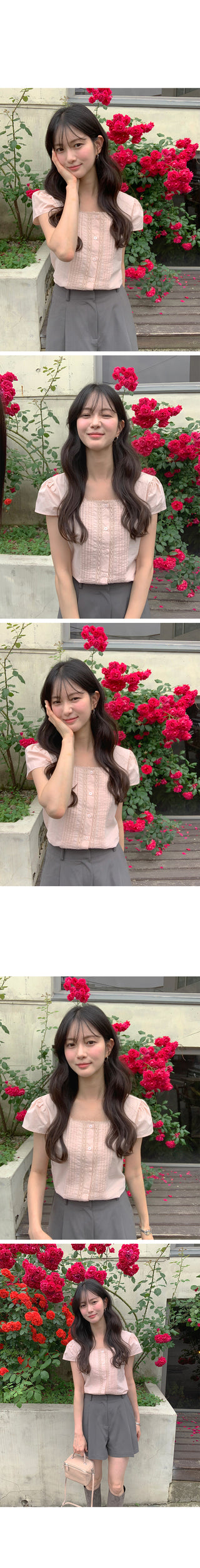 [2 colors] Square neck pintuck blouse