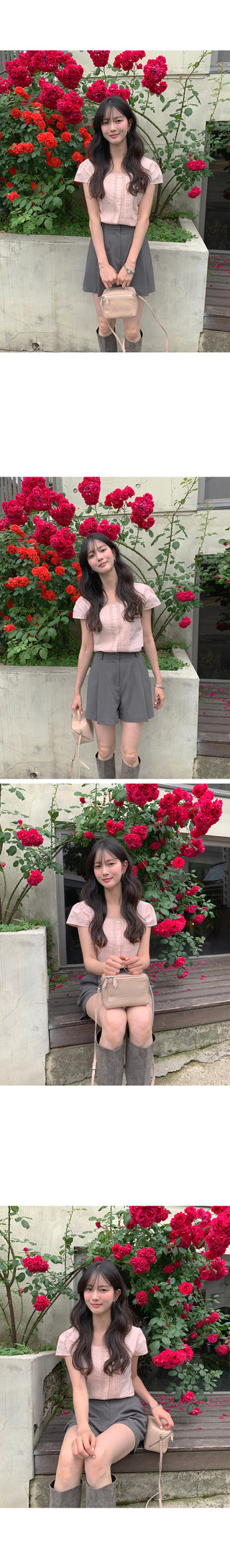 [2 colors] Square neck pintuck blouse