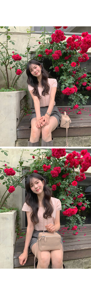 [2 colors] Square neck pintuck blouse
