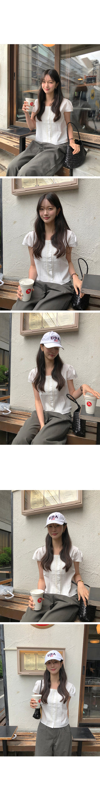 [2 colors] Square neck pintuck blouse