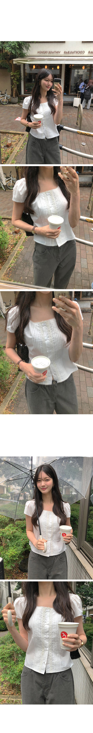 [2 colors] Square neck pintuck blouse