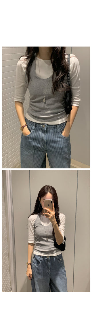 Striped wide-leg denim pants