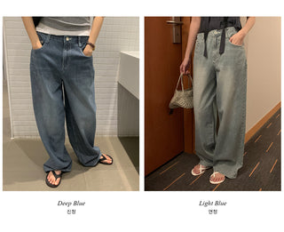 Striped wide-leg denim pants