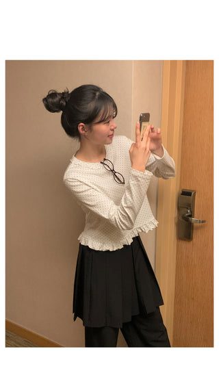 Frilled polka dot T-shirt