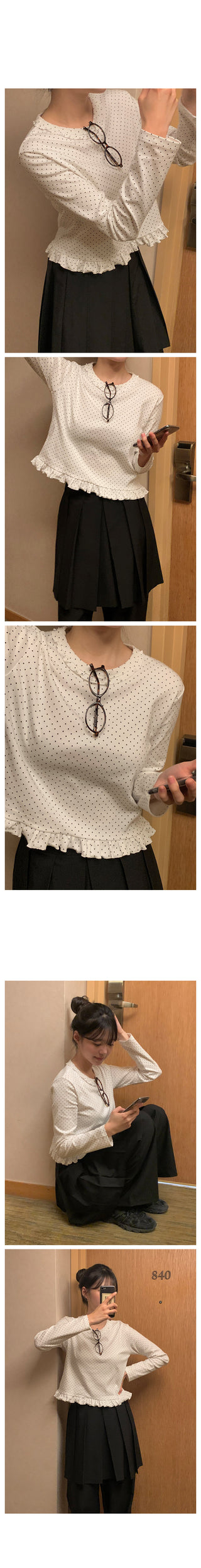 Frilled polka dot T-shirt