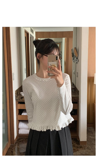 Frilled polka dot T-shirt