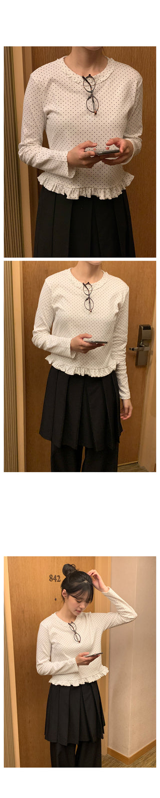 Frilled polka dot T-shirt