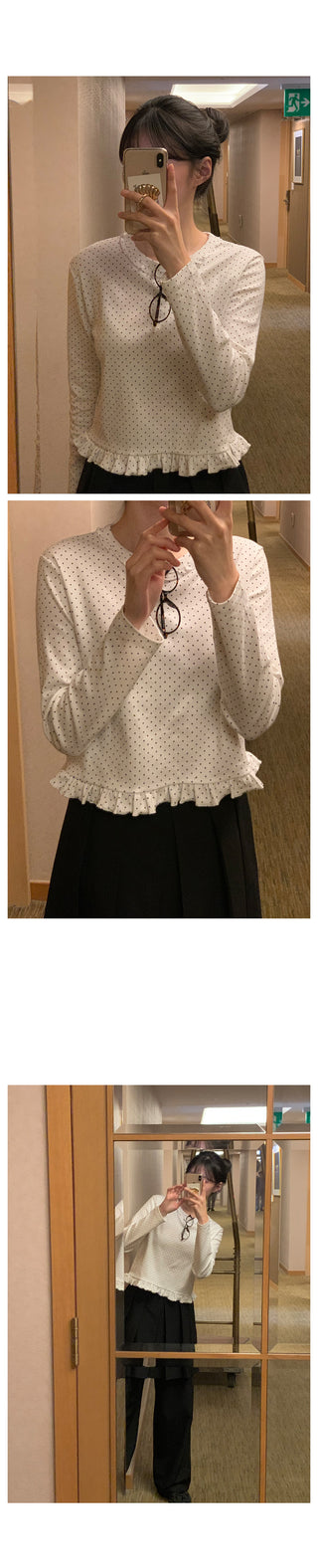 Frilled polka dot T-shirt