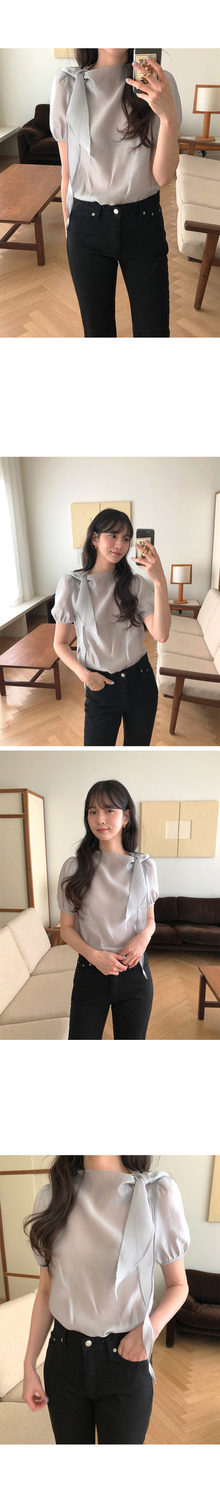 (3 colors) Ribbon Blouse