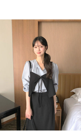 (3 colors) Tucked Tie Blouse