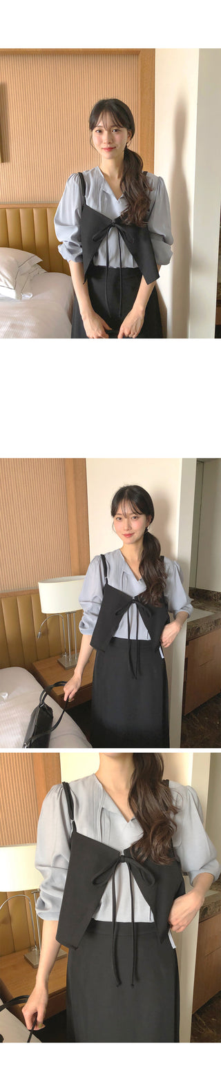 (3 colors) Tucked Tie Blouse