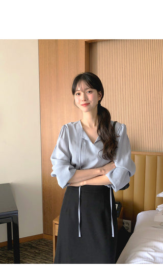 (3 colors) Tucked Tie Blouse