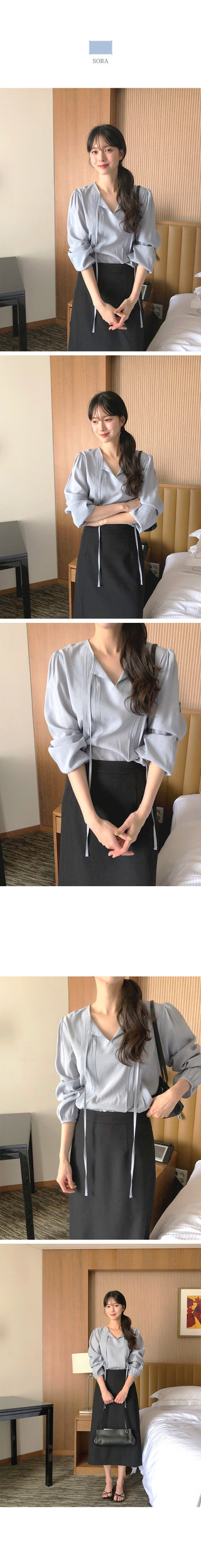 (3 colors) Tucked Tie Blouse