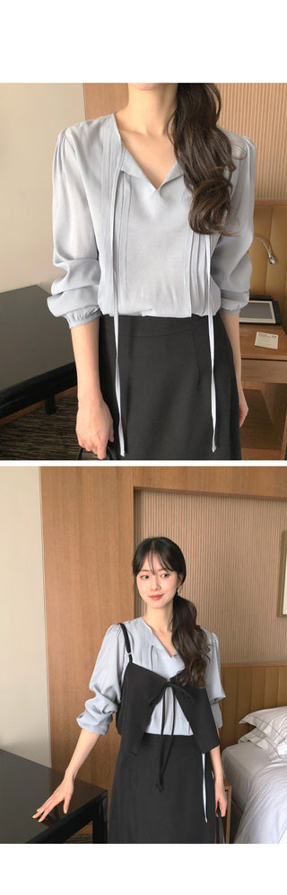 (3 colors) Tucked Tie Blouse
