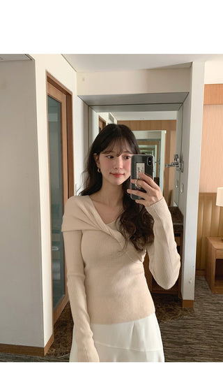 (5 colors) Drape Off-Shoulder Knit