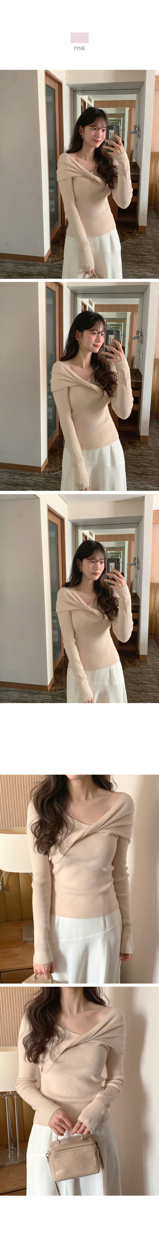 (5 colors) Drape Off-Shoulder Knit