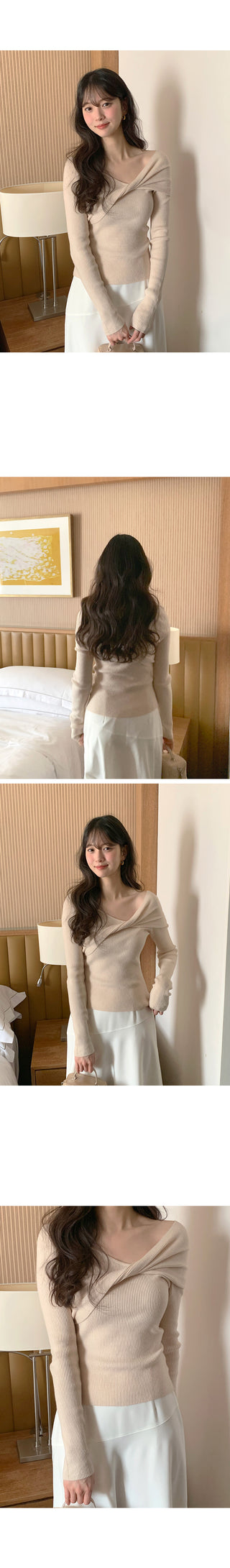 (5 colors) Drape Off-Shoulder Knit