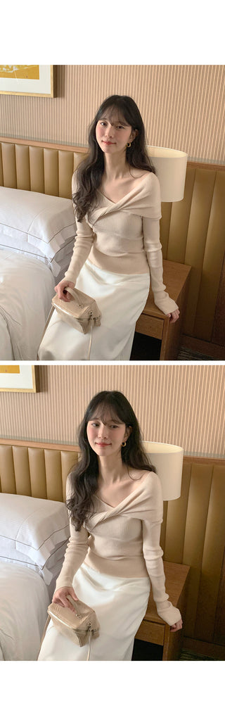 (5 colors) Drape Off-Shoulder Knit