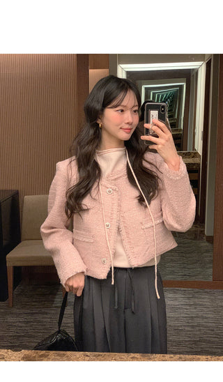 (2 colors) Collarless Tweed Jacket