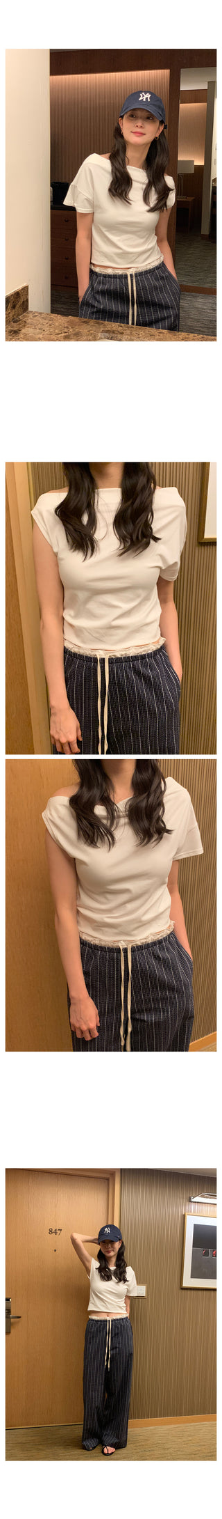 One-shoulder short-sleeved T-shirt