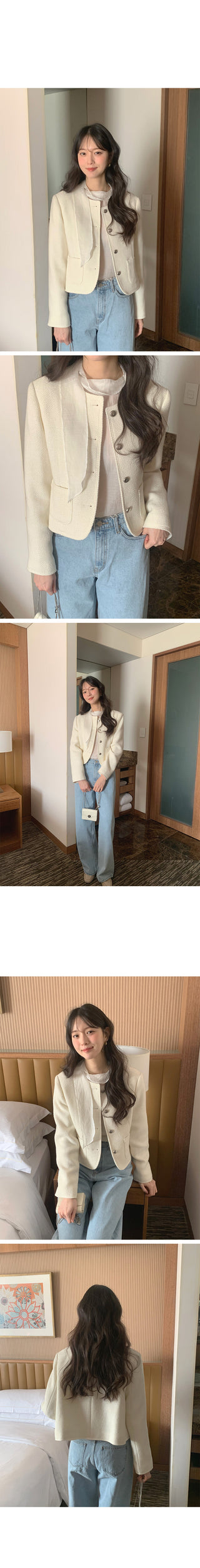 Collarless tweed jacket