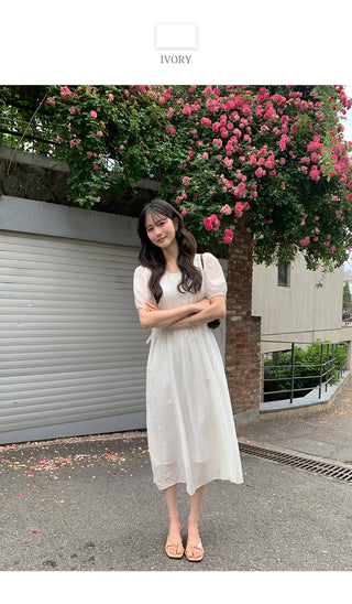 [3 colors] Pintuck Short-Sleeve Long Dress