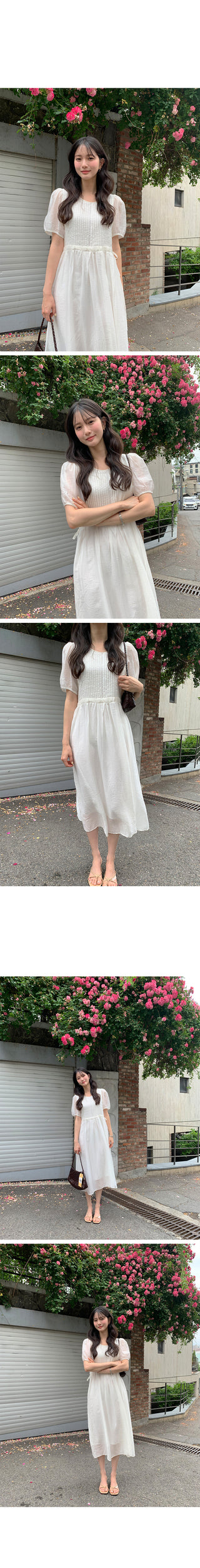 [3 colors] Pintuck Short-Sleeve Long Dress