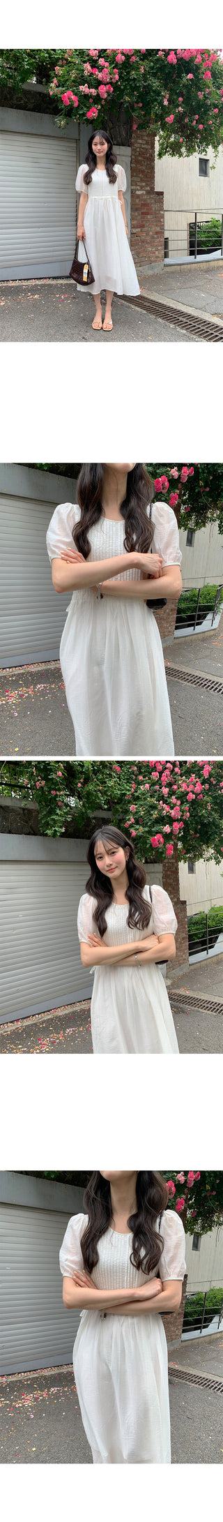 [3 colors] Pintuck Short-Sleeve Long Dress