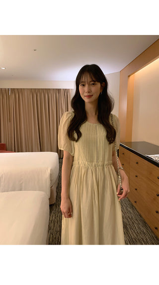 [3 colors] Pintuck Short-Sleeve Long Dress