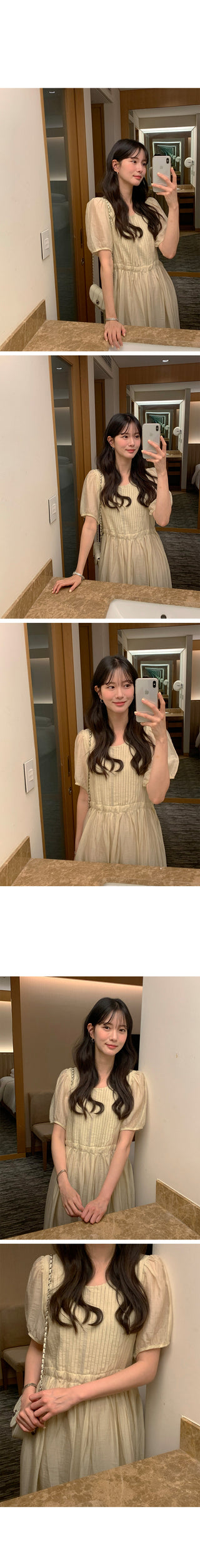 [3 colors] Pintuck Short-Sleeve Long Dress