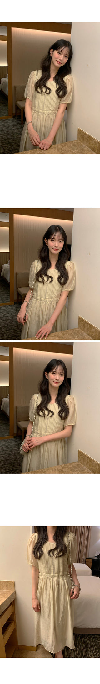 [3 colors] Pintuck Short-Sleeve Long Dress