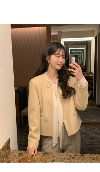 (2 colors) Double-breasted tweed jacket