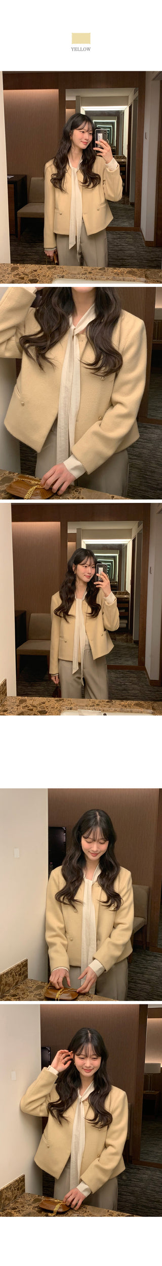(2 colors) Double-breasted tweed jacket