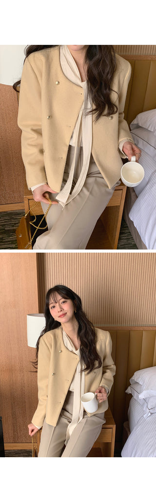 (2 colors) Double-breasted tweed jacket