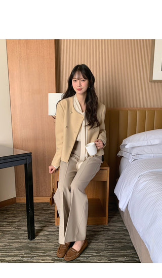 (2 colors) Double-breasted tweed jacket