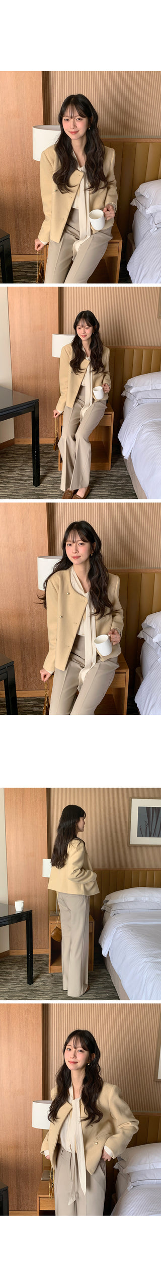 (2 colors) Double-breasted tweed jacket