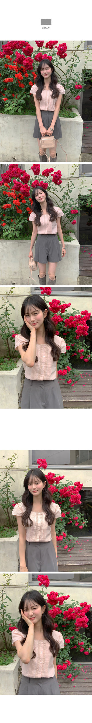 [2 colors] Banded sheer lace ribbon hooded loose-fit short-sleeve blouse
