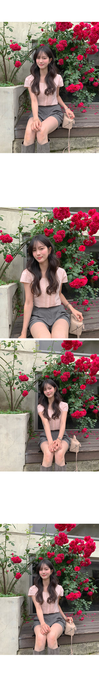 [2 colors] Banded sheer lace ribbon hooded loose-fit short-sleeve blouse