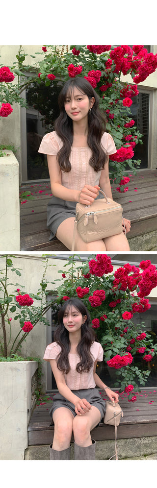 [2 colors] Banded sheer lace ribbon hooded loose-fit short-sleeve blouse