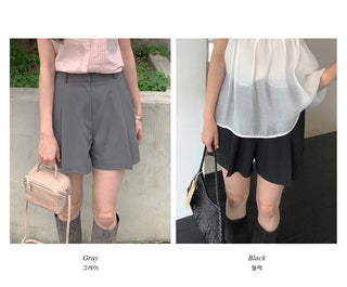 [2 colors] Banded sheer lace ribbon hooded loose-fit short-sleeve blouse