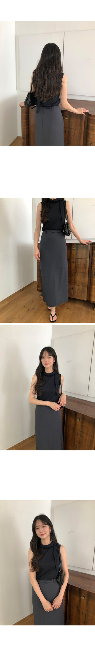 [3 colors] Belted skirt