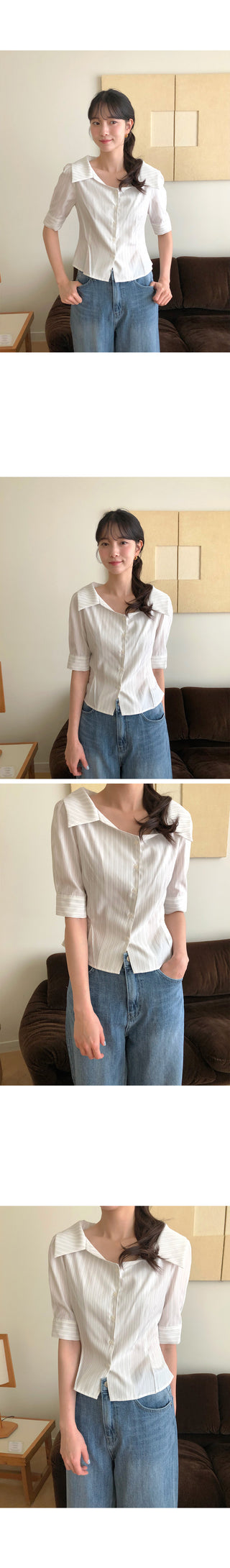 [[3]color] Striped blouse