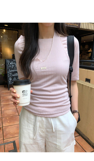 [3 colors] Ribbon Collar Wrap Blouse