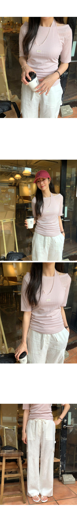 [3 colors] Ribbon Collar Wrap Blouse