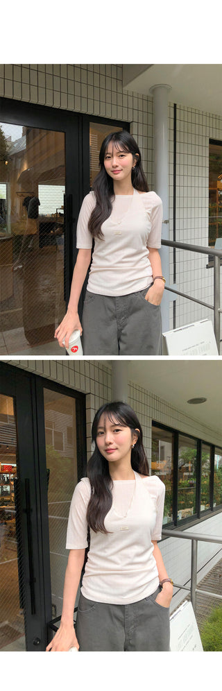 [3 colors] Ribbon Collar Wrap Blouse
