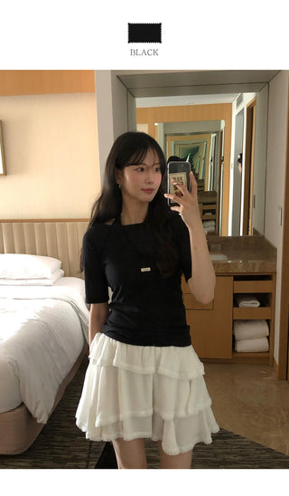 [3 colors] Ribbon Collar Wrap Blouse