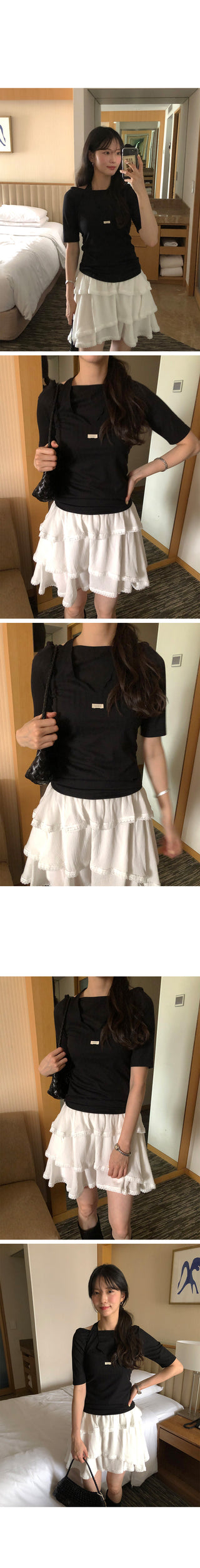 [3 colors] Ribbon Collar Wrap Blouse